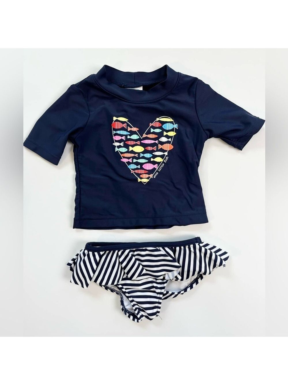 🩵 4/$20 Kiko & Max Navy Kids Swim Set with Colorful Fish Striped Design